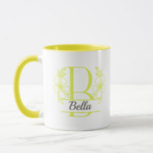 Mug à monogramme floral personnalisé avec la lettr
