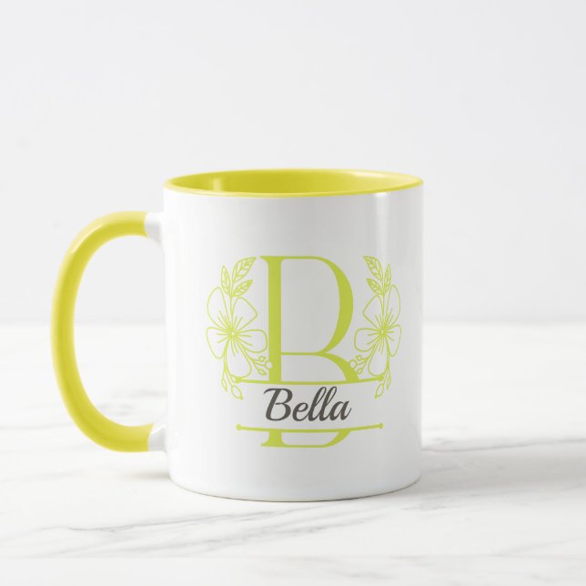 Mug à monogramme floral personnalisé avec la lettr (Gauche)