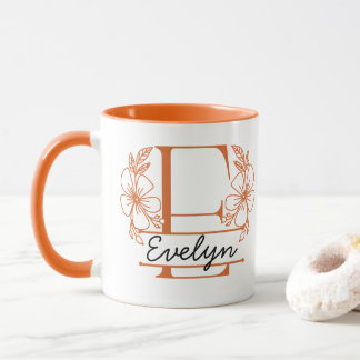 Mug à monogramme floral personnalisé Lettre E - Su
