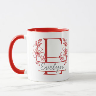 Mug à monogramme floral personnalisé Lettre E - Su