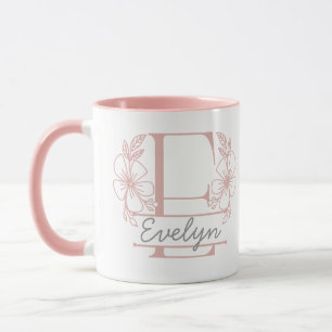 Mug à monogramme floral personnalisé Lettre E - Su