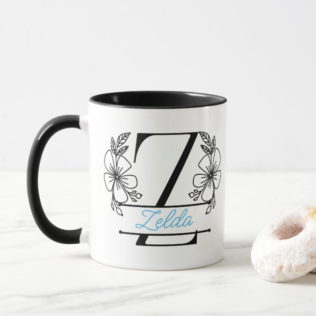 Mug à monogramme floral personnalisé Lettre Z - Su (Avec donut)