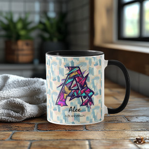 Mug à monogramme géométrique abstrait personnalisé