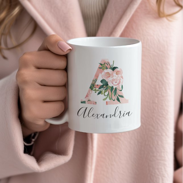 Mug à motif aquarelle floral initial - A (Créateur téléchargé)