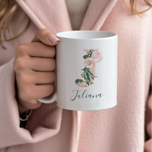 Mug à motif aquarelle florale initiale - J