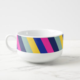 Mug À Soupe Motif élégant couleur rose jaune rayures bleu