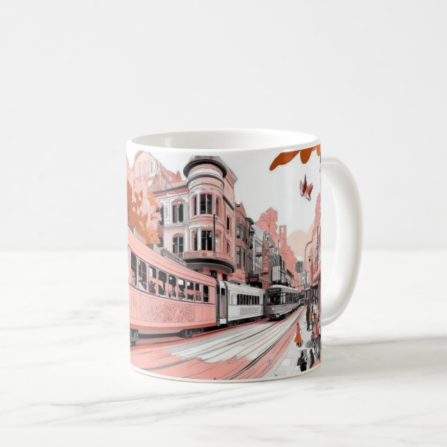 Mug A tram in a retro illustration style, reminiscent  (Devant droit)