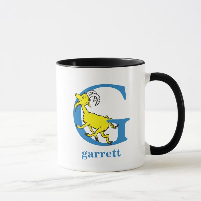 Mug ABC du Dr Seuss : Lettre G - Bleu| Ajouter votre n (Droite)
