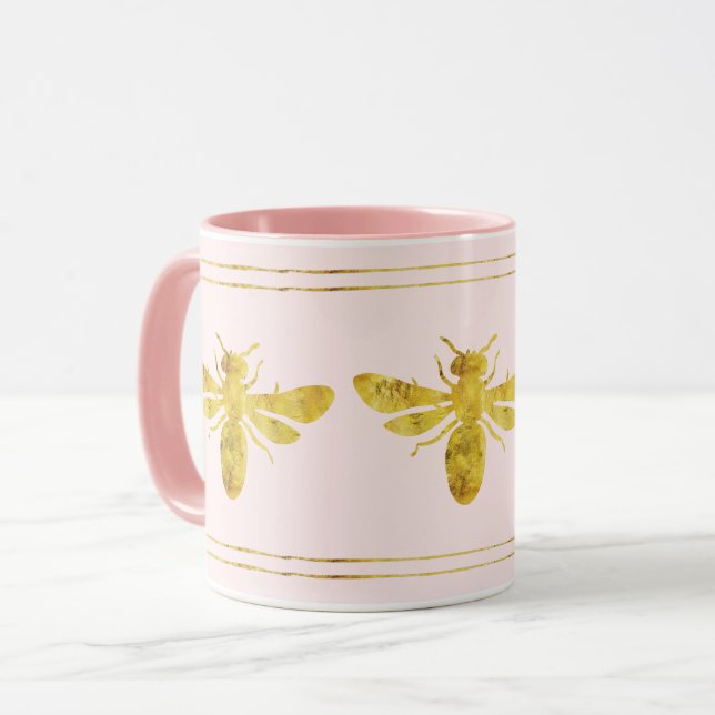 Mug Abeille à bosse rose en or (Devant gauche)