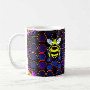 Mug Abeille de miel néon vibrante avec Hexagonal Abstr