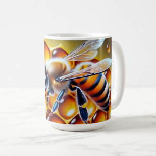 Mug Abeille de miel sur peigne de miel avec du miel do