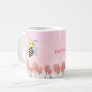 Mug Abeilles Heureuses et Tulipes Roses