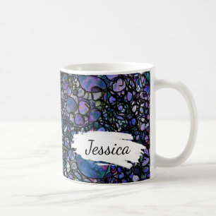 Mug Abrégé sur bleu, pourpre et noir, traçages et nom