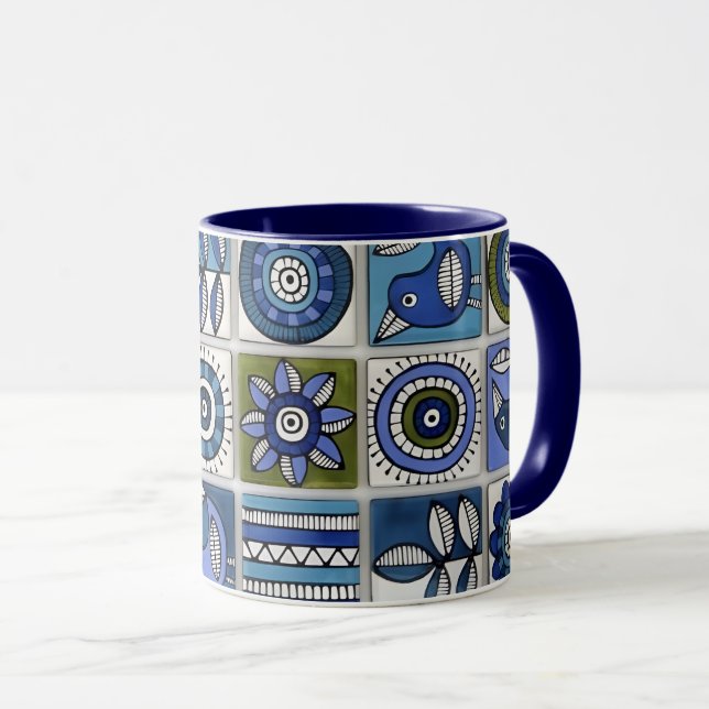 Mug Abstract Bird and Flower Ceramic Tiles (Devant droit)