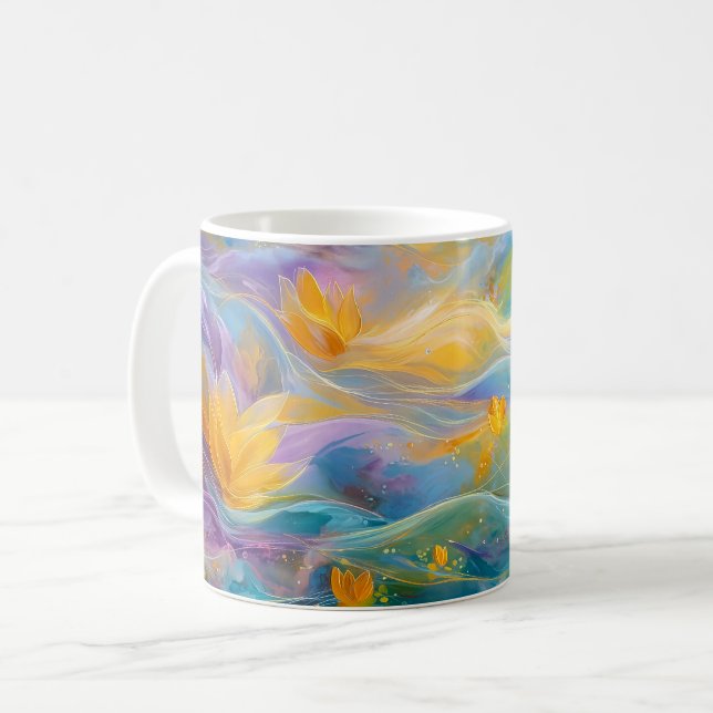 Mug Abstract Golden Lotus Floating Flowers  (Devant gauche)