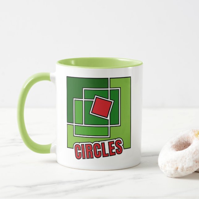 Mug Abstraction verte avec carré rouge torsadé (Avec donut)