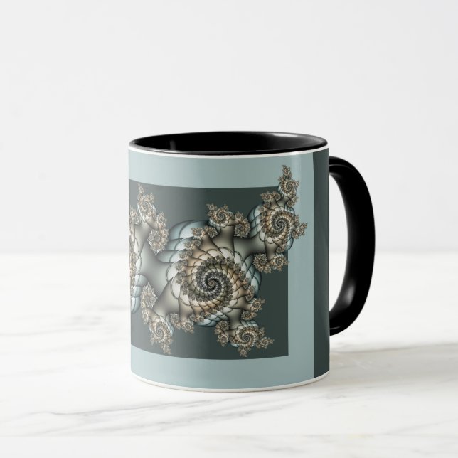 Mug Abstrait Beige clair Bleu Fractal Art Spirales (Devant droit)