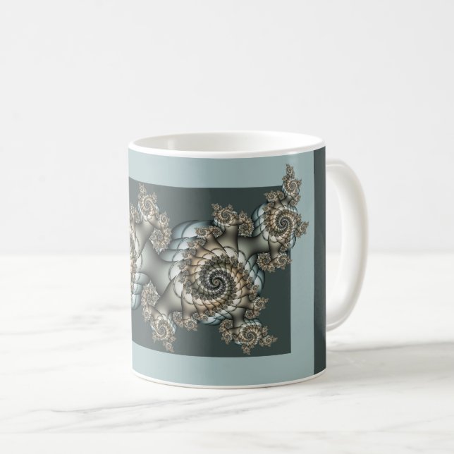 Mug Abstrait Beige clair Bleu Fractal Art Spirales (Devant droit)