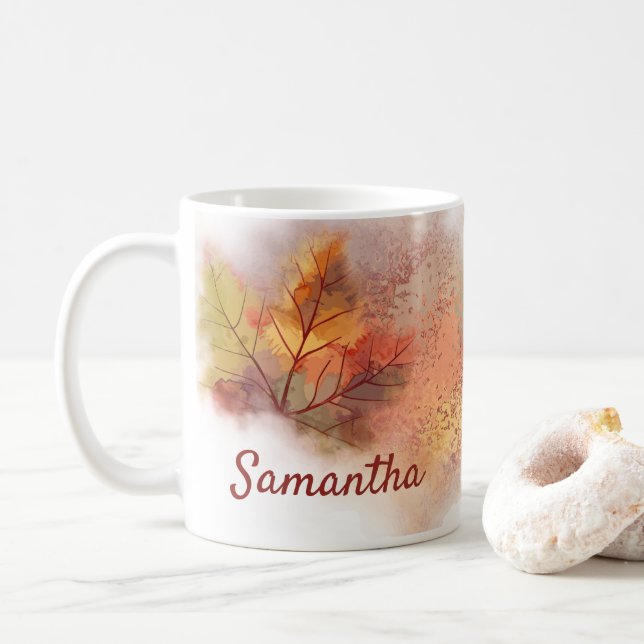 Mug Abstrait de la feuille de automne personnalisé (Avec donut)