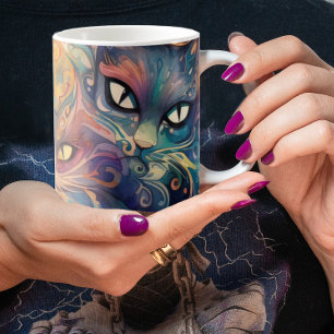 Mug Abstrait fleur psychédélique chats coloré graphiqu