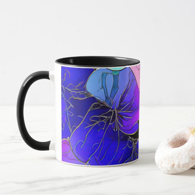 Mug Abstrait floral en verre tendu (Avec donut)