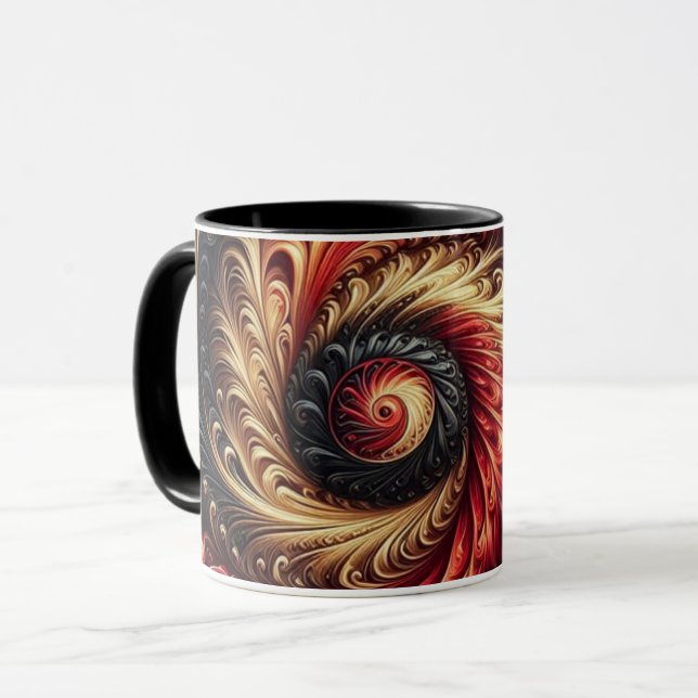 Mug Abstrait Moderne Rouges, Noir et Or (Devant gauche)