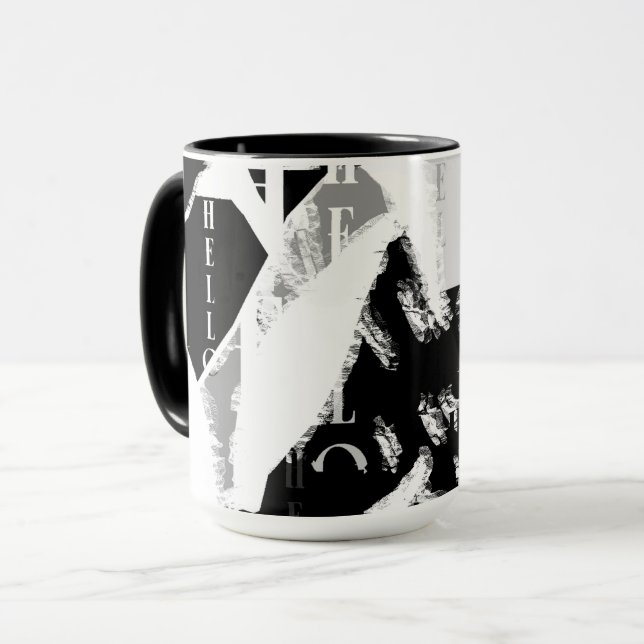 Mug Abstrait noir blanc gris (Devant gauche)