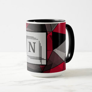 Mug Abstrait, noir et rouge, monogramme, personnalisé