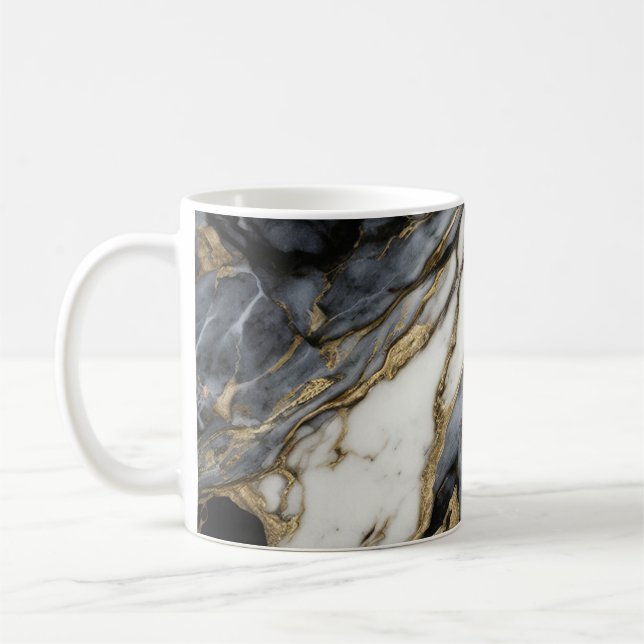 Mug Abstrait noir gris blanc marbre or (Gauche)