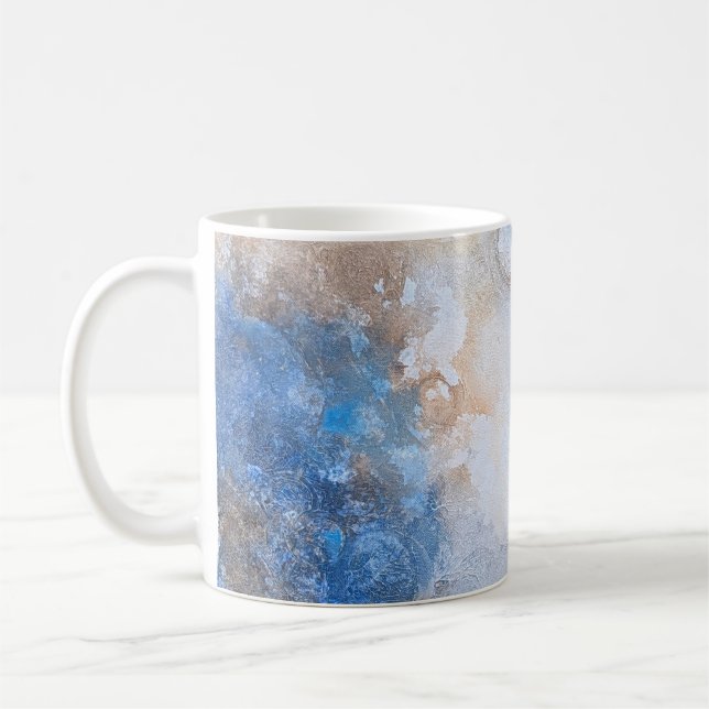Mug Abstrait Nuages Texturés Bleu et Sable (Gauche)