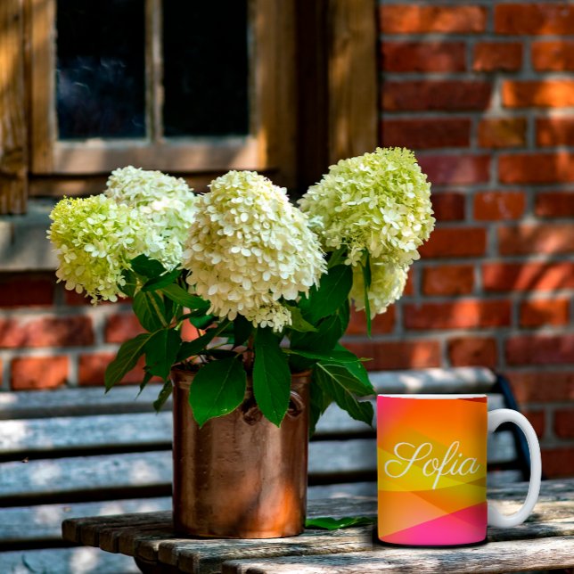 Mug Abstrait orange magenta rose géométrique avec nom (Créateur téléchargé)