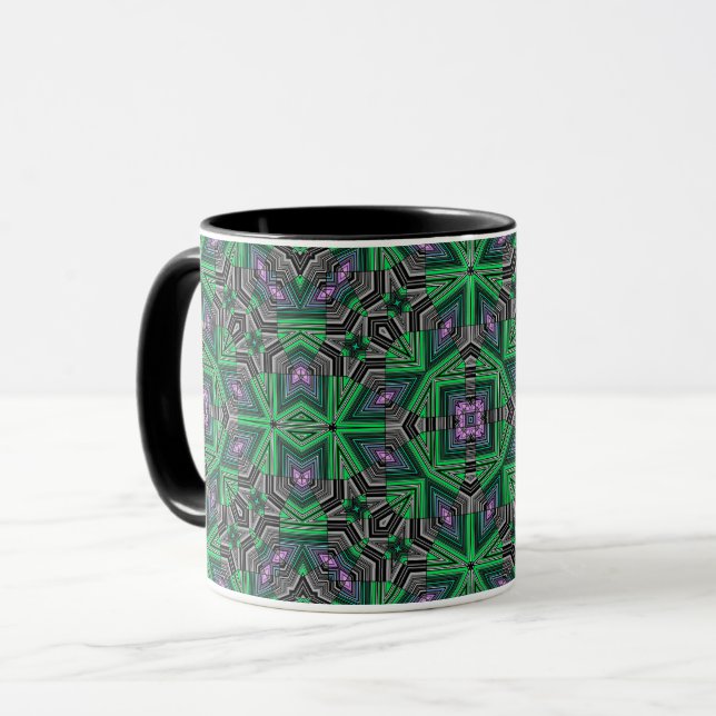 Mug Abstrait ornemental rayé vert foncé (Devant gauche)