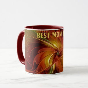 Mug Abstrait Rouge Orange Brown Fleur verte Meilleure