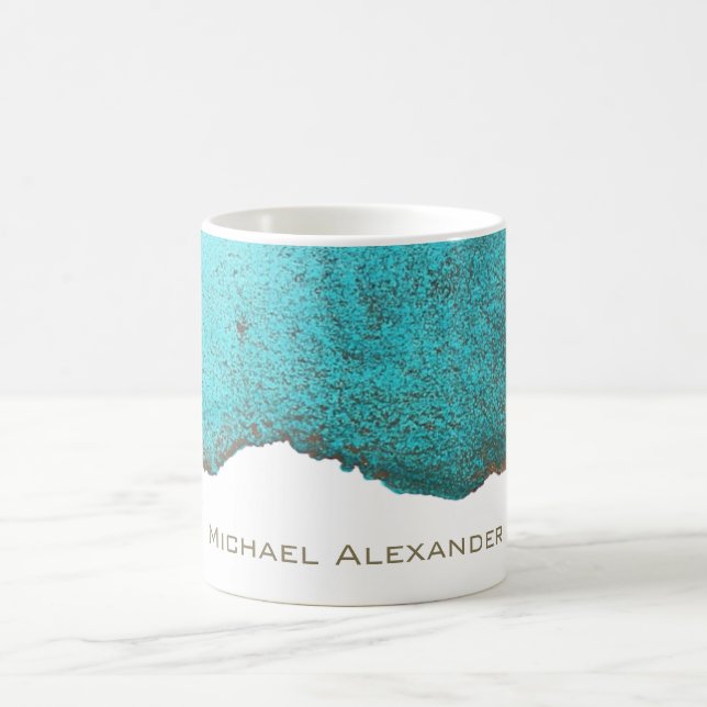 Mug Abstrait sophistiqué Personnalisé Turquoise Encre  (Centre)