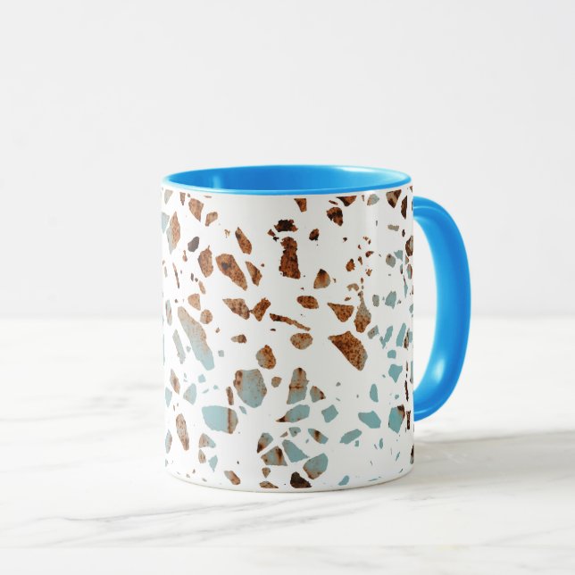 Mug Abstrait Terrazzo Mosaic rouille Brown & Motif ble (Devant droit)