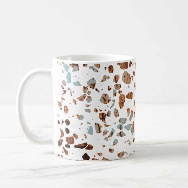 Mug Abstrait Terrazzo Mosaic rouille Brown & Motif ble (Gauche)
