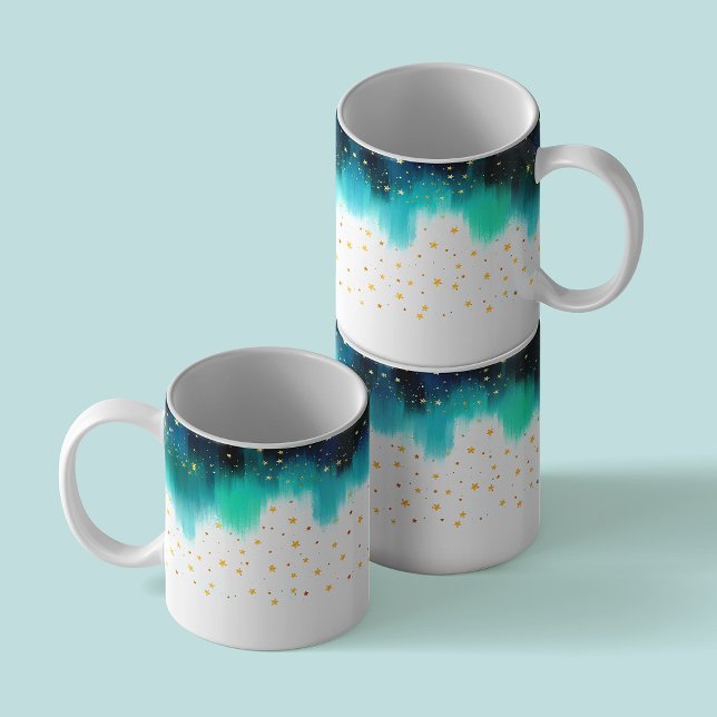 Mug Abstraites étoiles turquoise peintes à la main Cof (Créateur téléchargé)