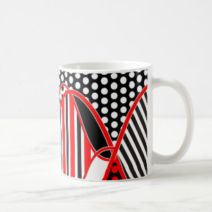 Mug Abstraits rayures et points en noir rouge blanc -