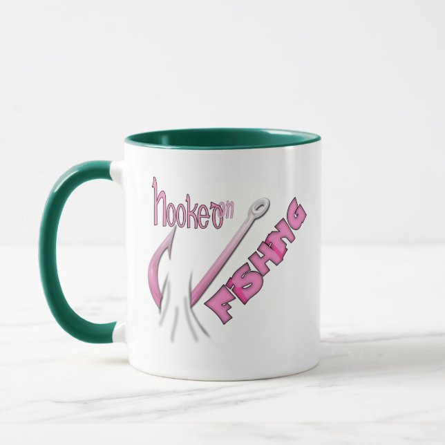 Mug Accroché À La Pêche Crochet Rose (Gauche)