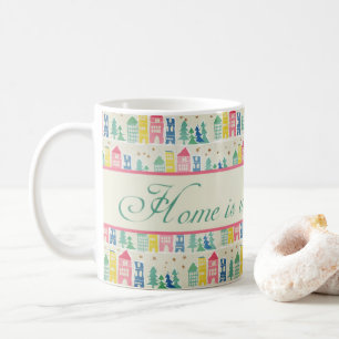 Mug Accueil est où le coeur est Serif Type Maisons Arb