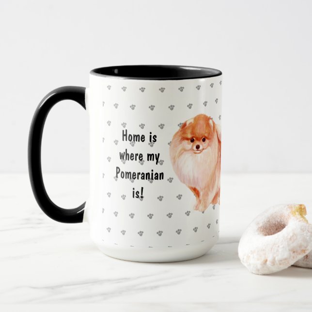 Mug Accueil Mon Poméranien Est Personnalisé Chien Mama (Avec donut)