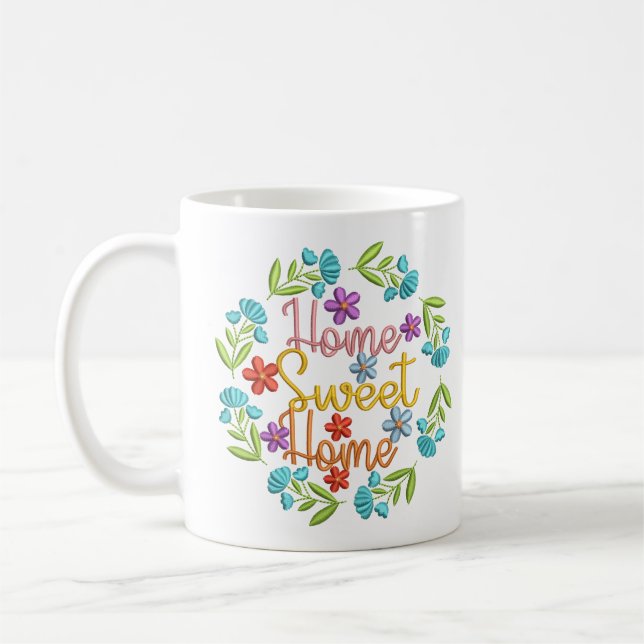 Mug Accueil Sweet Home Citation Belle couleur Fleurs (Gauche)