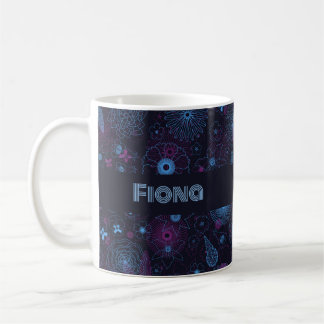Mug Add Your Name Floral Outline Blue & Purple Pattern