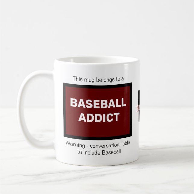 Mug Addict Baseball Ajouter Votre Nom Monogramme Initi (Gauche)