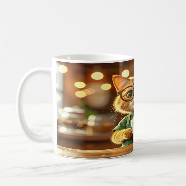 Mug Adorable 3D Render of a Ginger Cat Barista Holding (Gauche)