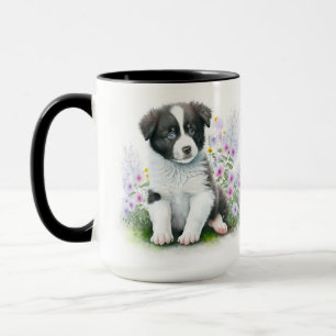 MUG ADORABLE BLACK BLANC BORDER COLLIE PUPPING CHIEN