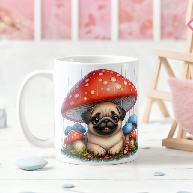 Mug Adorable Carlin chiot sous parapluie champignon (Créateur téléchargé)