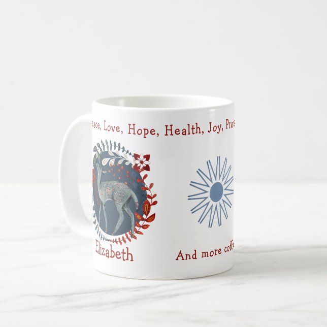 Mug Adorable Cerf Bleu Et Plantes. Unique Et Drôle (Devant gauche)