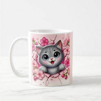 Mug Adorable chat 3D à la recherche à travers la conce