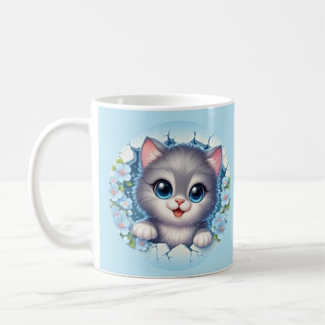 Mug Adorable chat 3D à la recherche à travers la conce (Gauche)